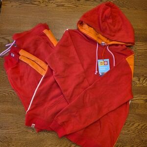 NWT LEGO Women's L Red Orange 2pc Sweatsuit Hoodie Patchwork Target Sweatpants